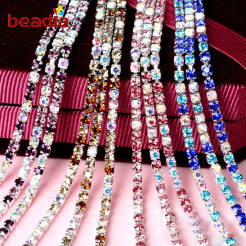 

1Meter Mix Color Rhinestone Chain Trimming For Jewellery Making Applique Sew On Rhinestones For Crafts 2MM 2.5MM 2.8MM 3MM
