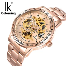 IK Mens Watches Top Brand Luxury Rose Gold Male Clock Automatic Mechanical Skeleton Wristwatch Steampunk Relogio Masculino