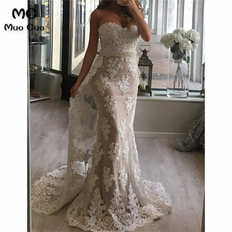 Glamorous Mermaid Sweetheart Lace Long Prom Evening Dress with Ruffles
