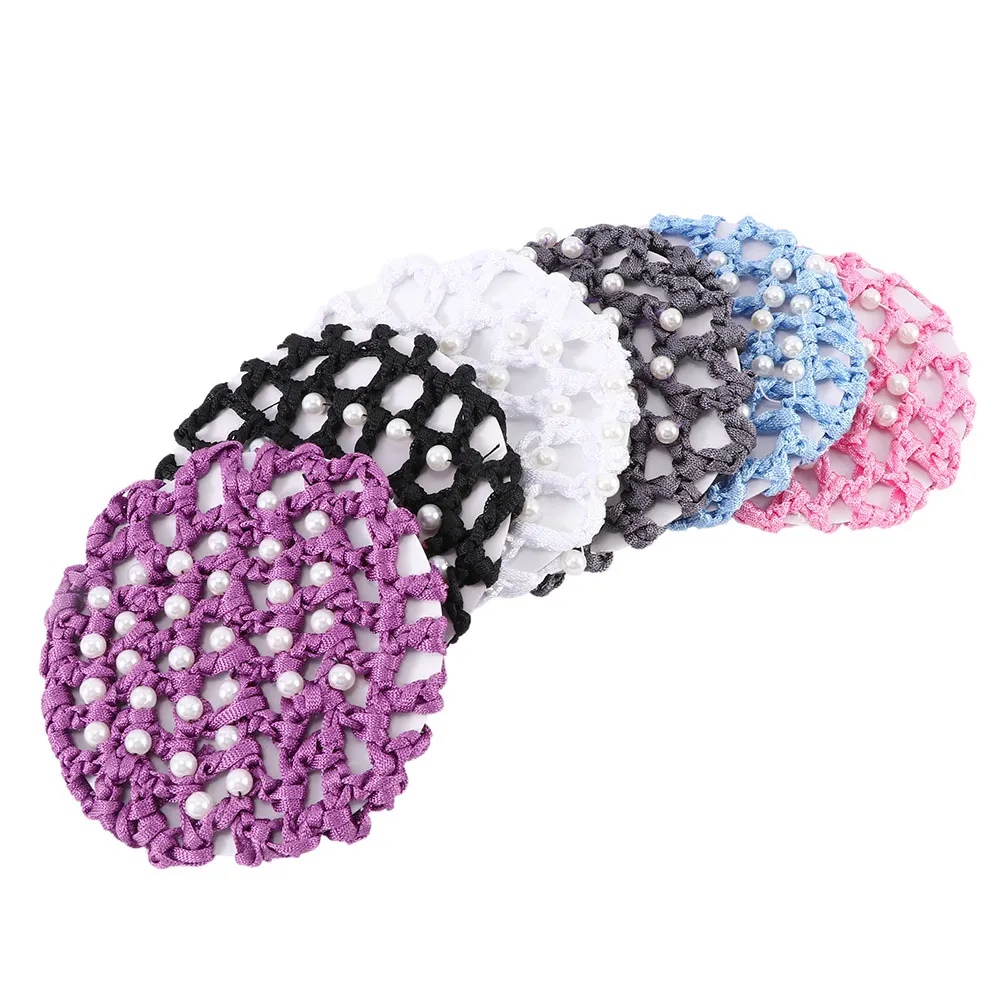 

1Pc Mesh Hair Rope Women Hair Bun Cover Snood Pearl Ballet Dance Skating Net Skating Crochet Hair Accessories Headwear for Woman