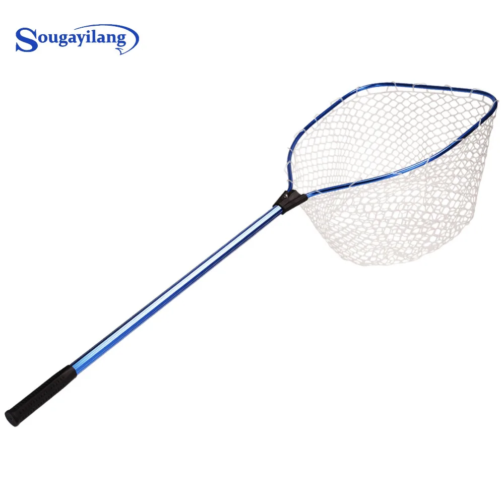 

Sougayilang 130*41 cm Large Mesh Fishing Network ABS Material Blue Telescopic Dip Net Metal Hand Folding Fishing Landing Net