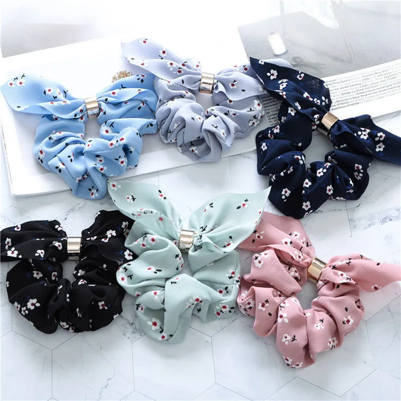 Ruoshui Lovely Rabbit Scrunchies Woman Printed Floral Hair Ties Girls Elastic Hair Rubber Bands Haar Accessories Ponytail Holder 40pcs 175x125mm printed lovely gift post card envelopes mixed colors vintage mailer