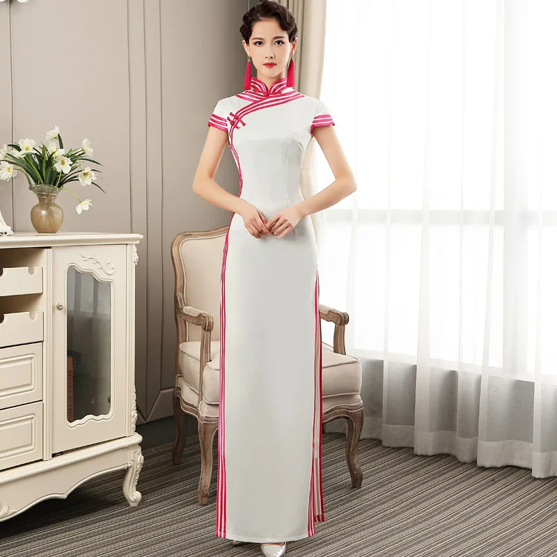 Moda maxi festa cheongsam oriental vestido de