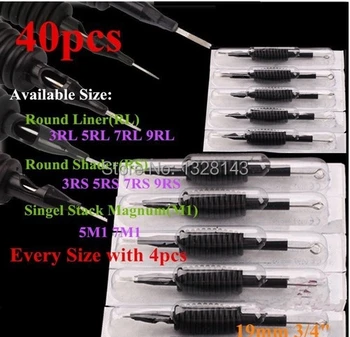 

40pcs Disposable Tattoo Grips Tube with Suited Needles Assorted Mixed Size 3/4" (19mm) 3RL 5RL 7RL 9RL 3RS 5RS 7RS 9RS 5M1 7M1