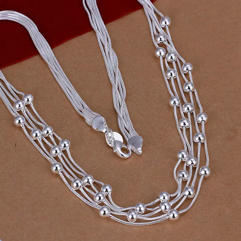 Hot sale Free shipping,wholesale fashion jewelry 925 sterling silver necklace beads Multi chain