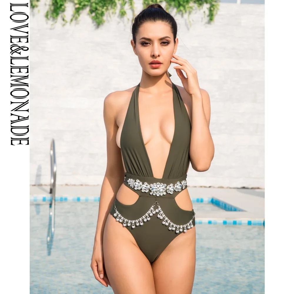 

Love&Lemonade Amy Green Shoulder Tassels Decorated Deep Back Slim Bodysuit LM1008