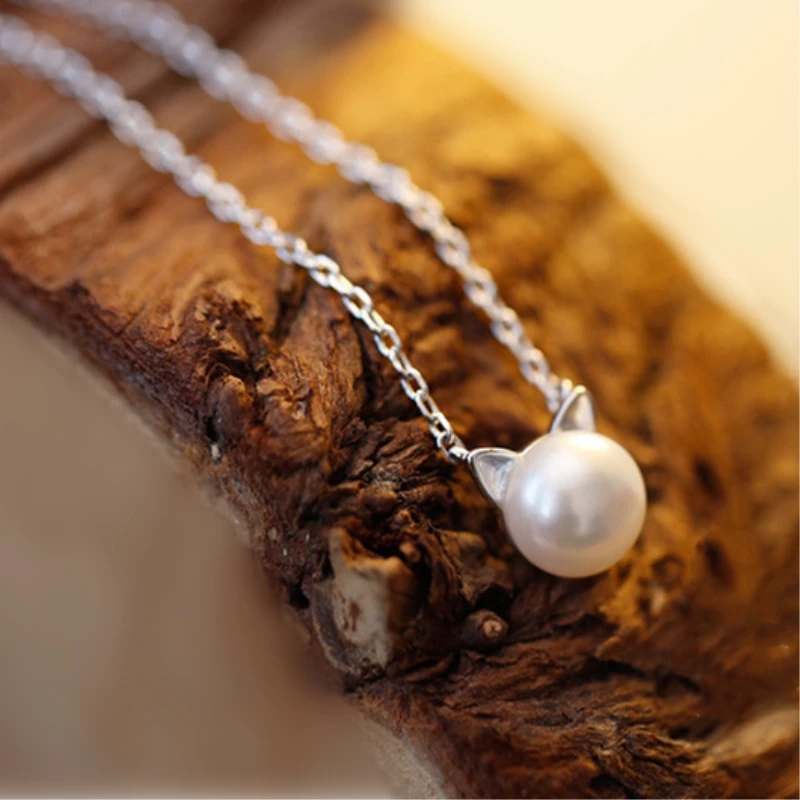 

Cat Natural Pearl Clavicle Chain Sweet Short Wild 925 Sterling Silver Temperament Personality Fashion Female Necklace SNE113