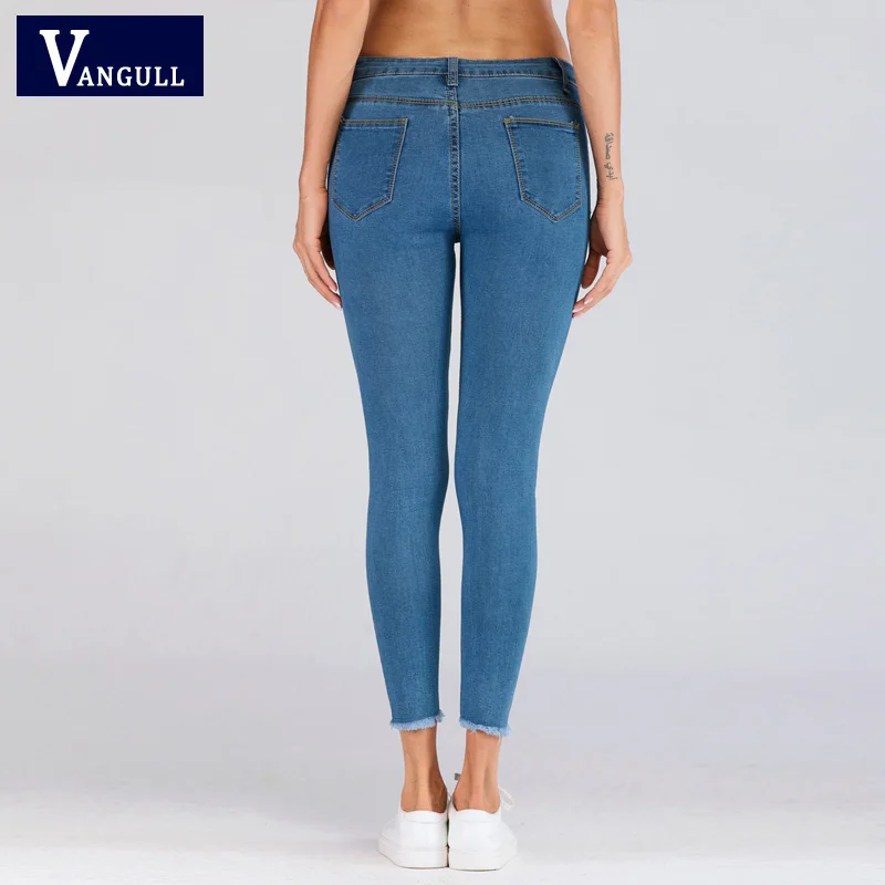 Vangull/2019 весенние модные новые стильные женские обтягивающие джинсы с высокой талией однотонные джинсы женские эластичные потертые