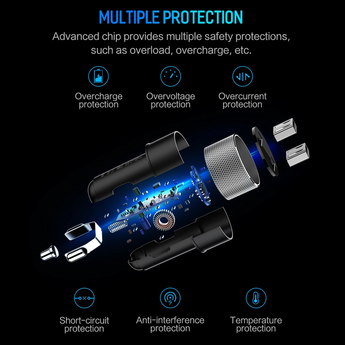 ROCK 5V 3.4A Metal Dual USB Mobile Phone Car Charger With Digital Display For Fast Charging 10