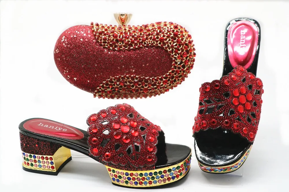 

Italian shoes and bag matching set in red size 38 to 42 high quality shoe and bag set matching african aso ebi party SB8370-2