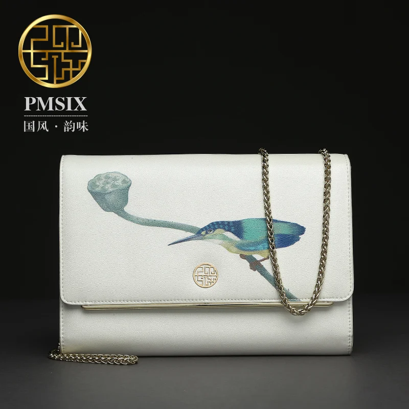 Pmsix 2017 Chinese style fashion print cowhide wild casual leather clutch handbags women P210012