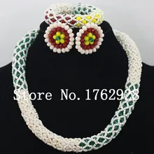 Гламурный! Последние Новые нигерийские Свадебные африканские бусины белый/бирюзовый зеленый кристалл бисером Женский комплект ювелирных изделий