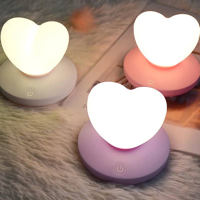 

Creative Heart Shape LED Night Light USB Charging Silicone Desk Lamp Touch Sensor LED Light Home Bedroom Decoration Lovely Gift