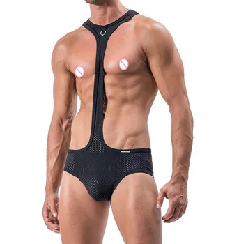 

Sexy Lingerie for Him Black Gladiator Wrestling Suit Body Harness Teddy Costume, Night Club Party Pole Dance Wear, Size M to XL