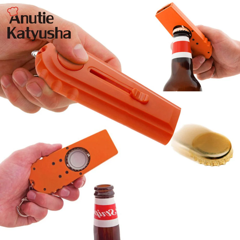 1Pc Creative Plastic Launcher Shooter Bottle Opener With Key Chain Cap