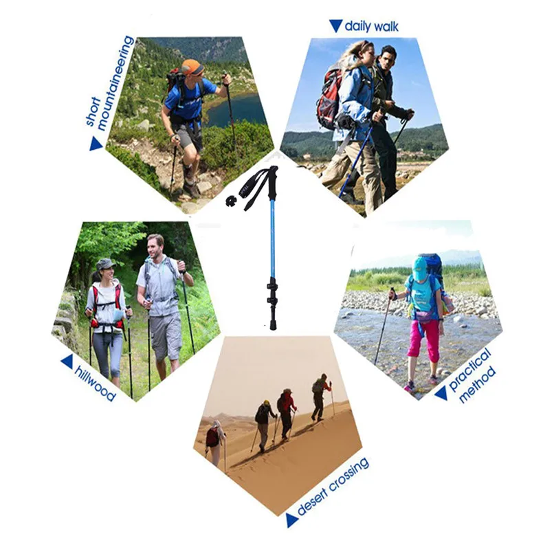 Anti Shock Walking Sticks Telescopic Trekking Hiking Poles Ultralight Walking Canes Skiing Alpenstock With Foot Pad #2O23#F (10)
