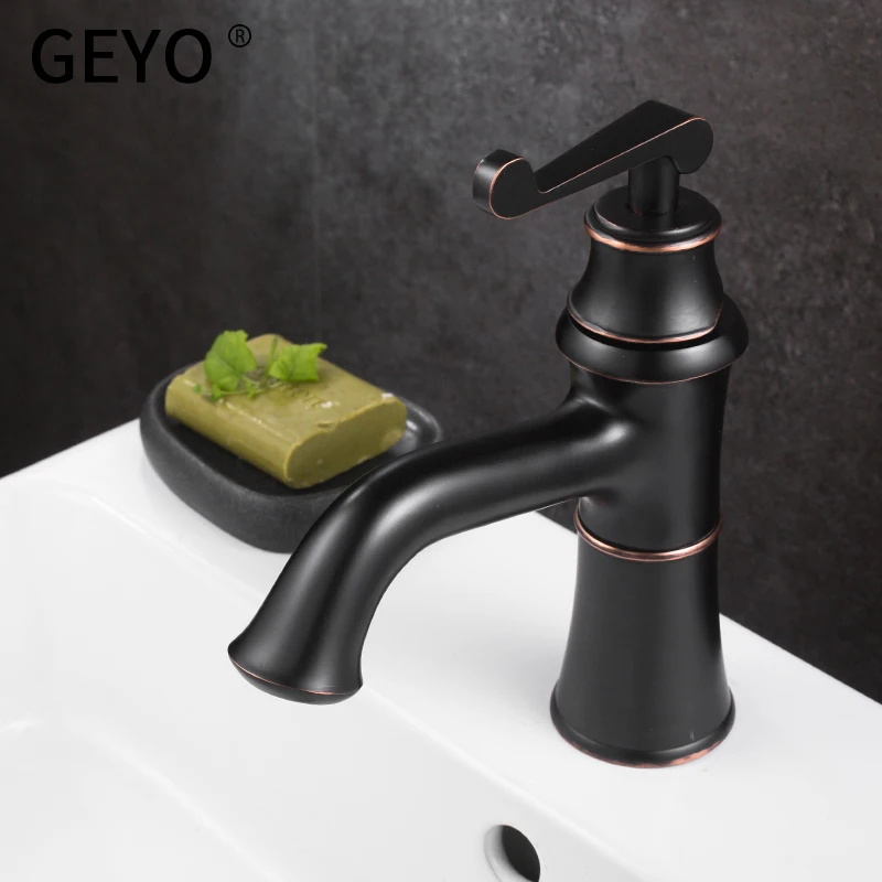 GEYO Antique Black Kitchen Copper Bathroom Faucets Basin Faucets Brass OilRubbed Bronze Faucet Bathroom Shower Hot Cold MixerTap