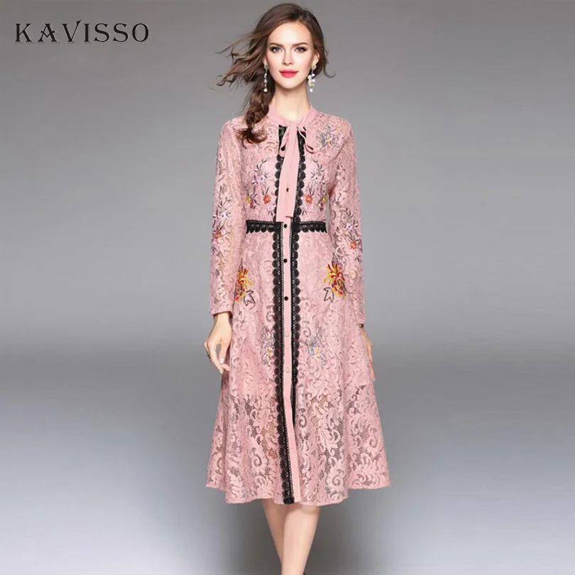 KAVISSO2017 Aliexpress Autumn Winter Embroidery Lace Dress Elegant long-Sleeve Black Blue Pink Dress XXL Aliexpress : image KAVISSO2017 Aliexpress Autumn Winter Embroidery Lace Dress Elegant long-Sleeve Black Blue Pink Dress XXL Aliexpress