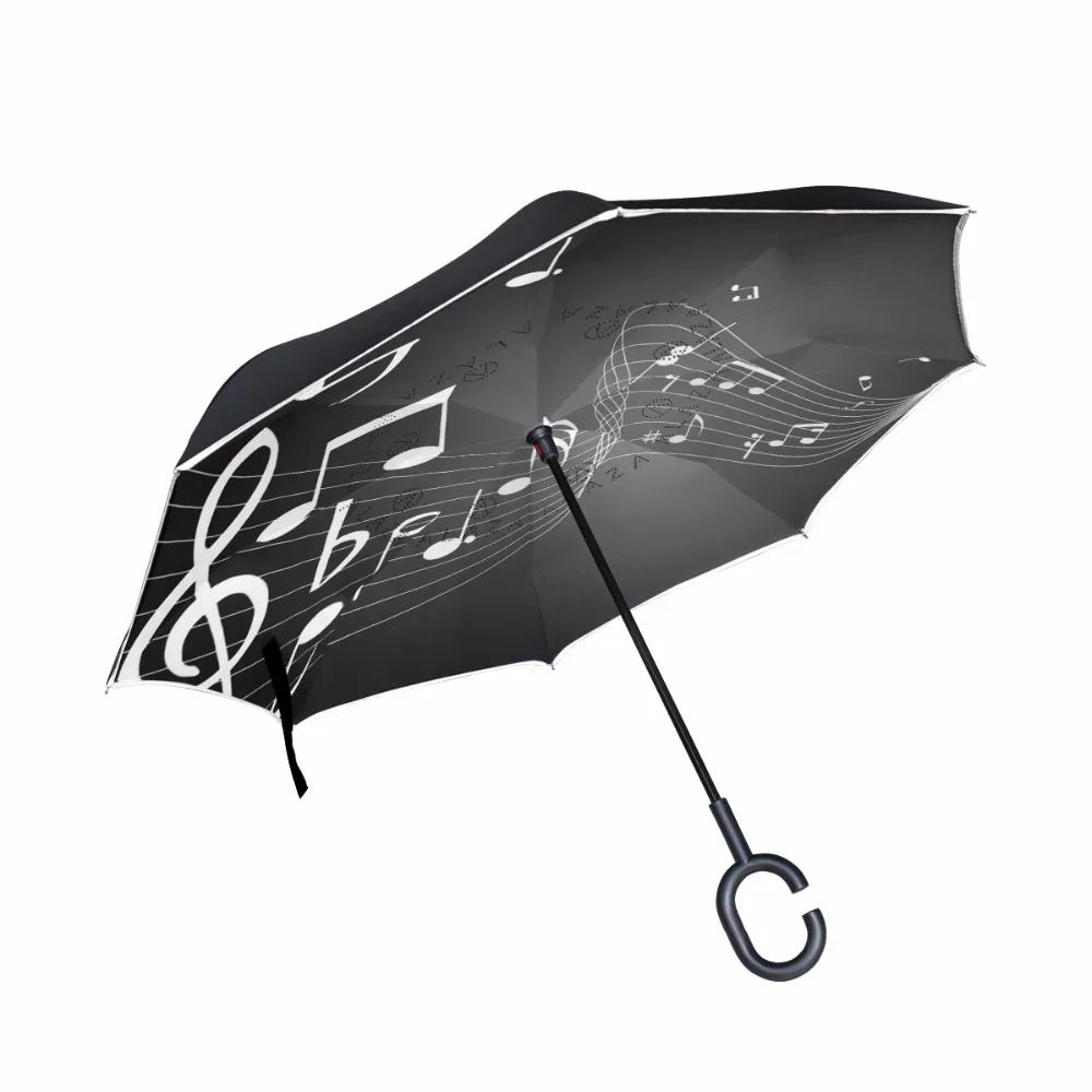 Музыкальные зонты с-образным крюком Зонт с обратным ходом ветрозащитный двухслойный перевернутый зонтик принимает индивидуальный дизайн для женщин Paraguas