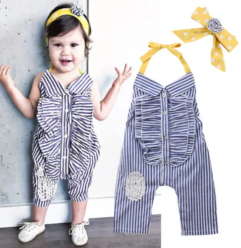 US Toddler Kid Baby Girl Clothes Sleeveless Stripe Romper Jumpsuit Summer Outfit