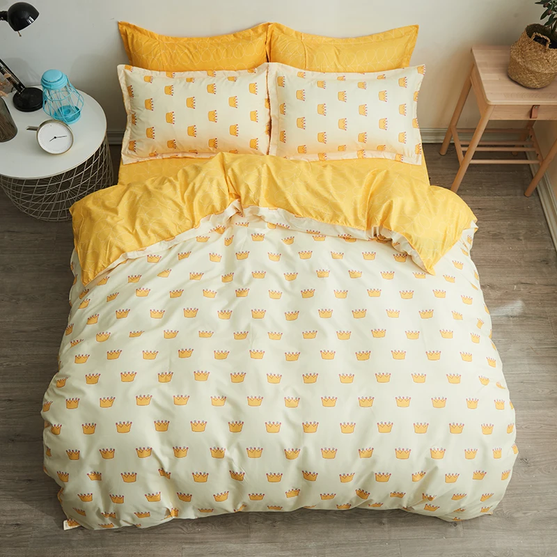 

Cartoon crown bedding sets quilt cover sheets pillowcase Pure color bed sheets soft twin full queen king size bedclothes