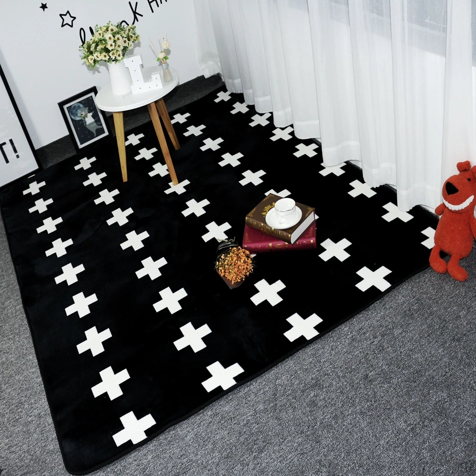 Wohnzimmer sofa carpet schwarz farbe weiß kreuz design teppich weiche polyester teppiche für eine moderne wohnzimmer