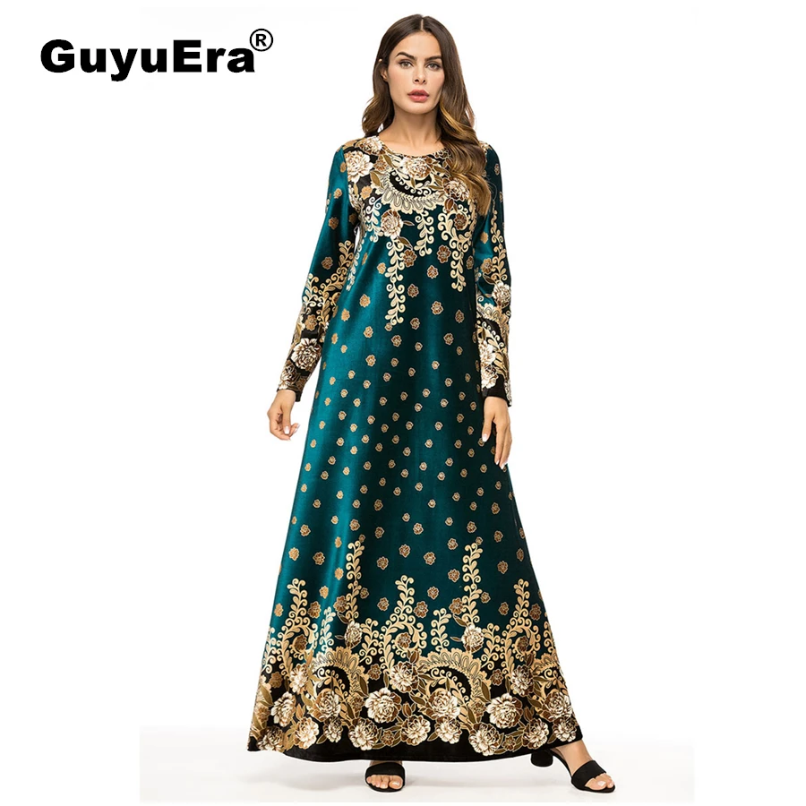 GuyuEra 2019 New High Quality Muslim Robes Long Sleeve Fashion Boutique Print Dress African Dresses for Women