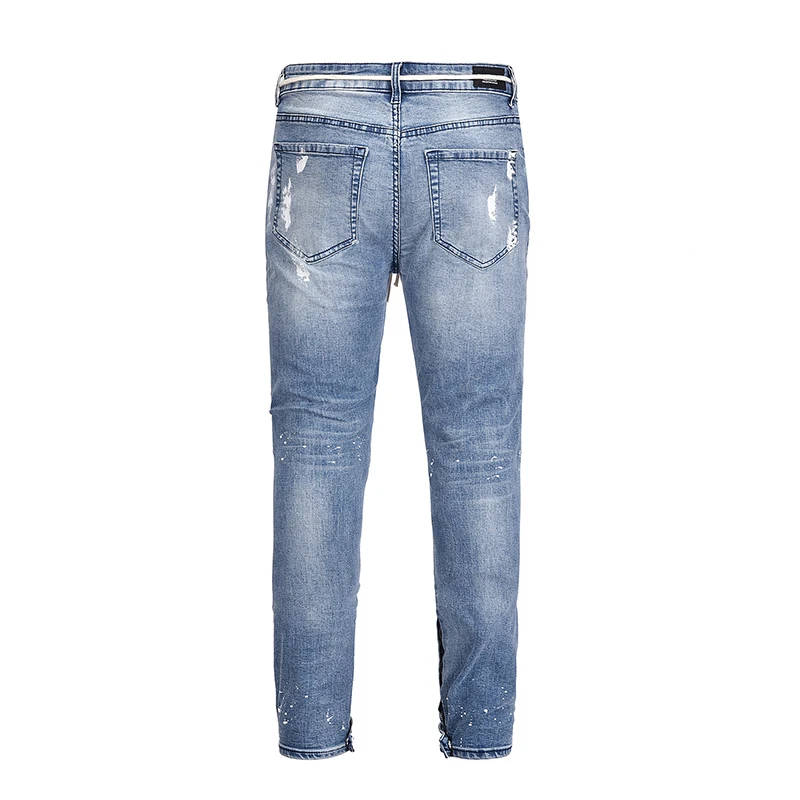 2019 new Europe America kanye west high street wind INS graffiti beggar Men fog hole inside zipper stretch slim jeans 30-36