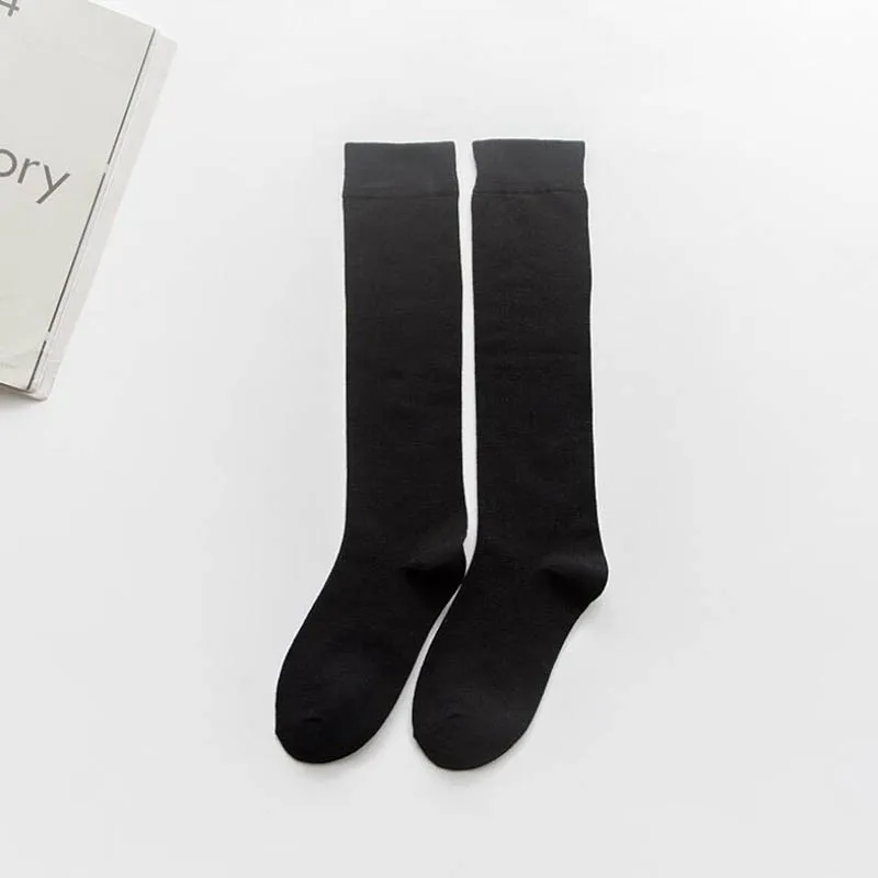 BllooBeell, женские носки милые длинные хлопковые носки До Колена Для Женщин, осенне-зимние носки для школьниц повседневные однотонные носки