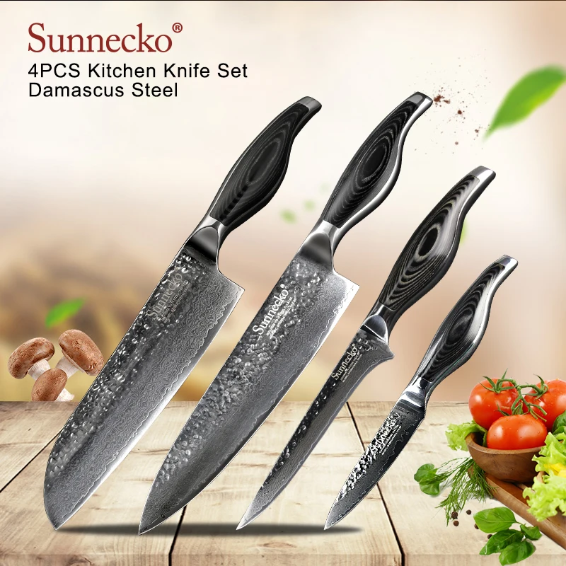 

SUNNECKO Premium Chef Paring Boning Knife Damascus Steel Japanese VG10 Blade Pakka Wood Handle Santoku Chef Knife Meat Cutter