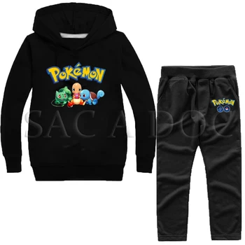 Pokemon Go Tracksuit Baby Boys Girls 2pcs Set Hooded Coat + Pants Sportswear Clothes Pokemon Charmander Squirtle Suits