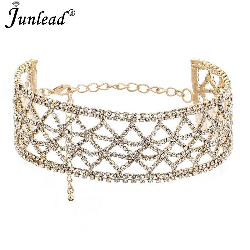 Junlead Luxury Rhinestone Crystal Vintage Choker Statement Necklace Collier Femme Collar Silver Neck Chocker Women Jewelry Gift | Украшения