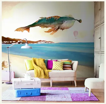 

Bacaz Painted Sea Fly Mr Whale Cartoon Mural 3d Wall Photo Murals Wallpaper for Wall Living Room Large Papel Mural 3d Wall Mural