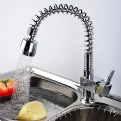 Весна смесители для кухни хром латунь вращающийся распылитель нажмите вытащить кухонный кран холодной и горячей смеситель Водопроводной