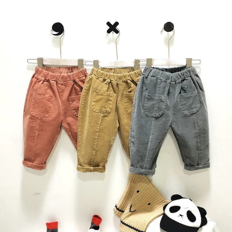 

Korean style Autumn winter kids corduroy pants baby boys girls loose casual trousers children fashion pockets pants