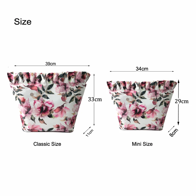 Solid Floral Border Waterproof Lining Inner Zipper Pocket For Classic Mini Obag insert with inner coating for O bag handbag