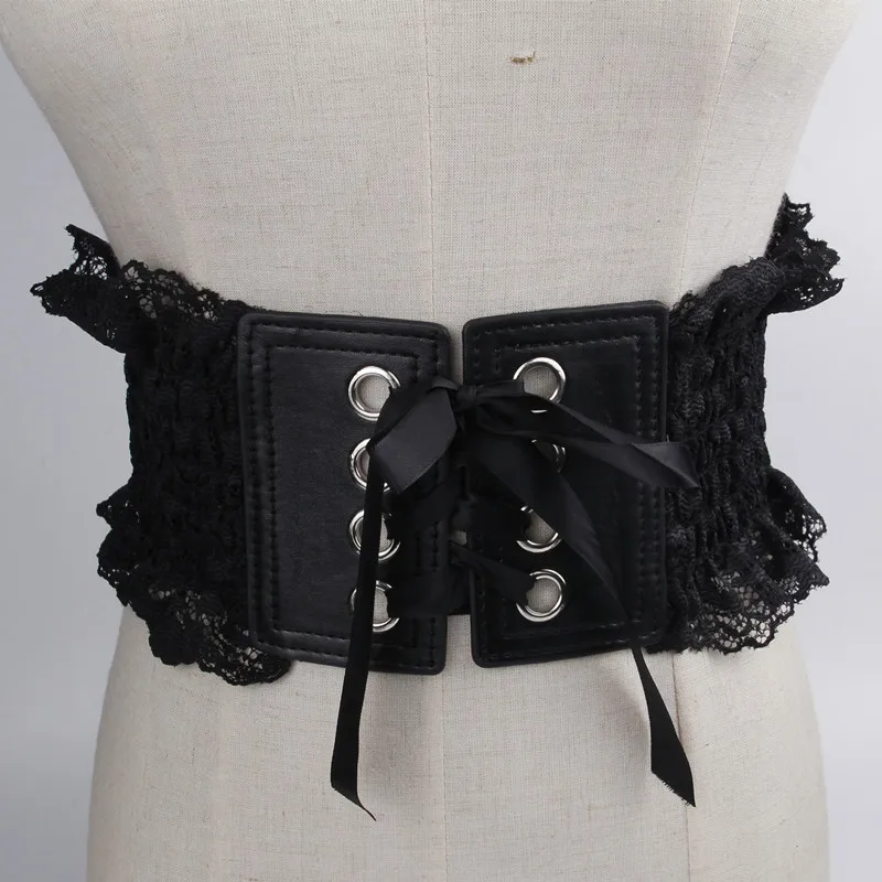 waist belt for women Gothic Cummerbunds dress Accessories Belts Bandage Lace PU Black Women Fashion Strap Slim super wide waistbands Goth Cummerbund black waist belt