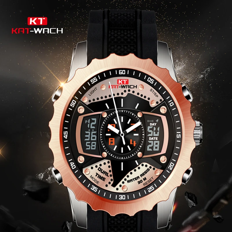 

KAT-WACH Men Sport Watch Back Light Back Light the Golden Tide Men Sport Watch Relogio Masculino Water Resistant KT724