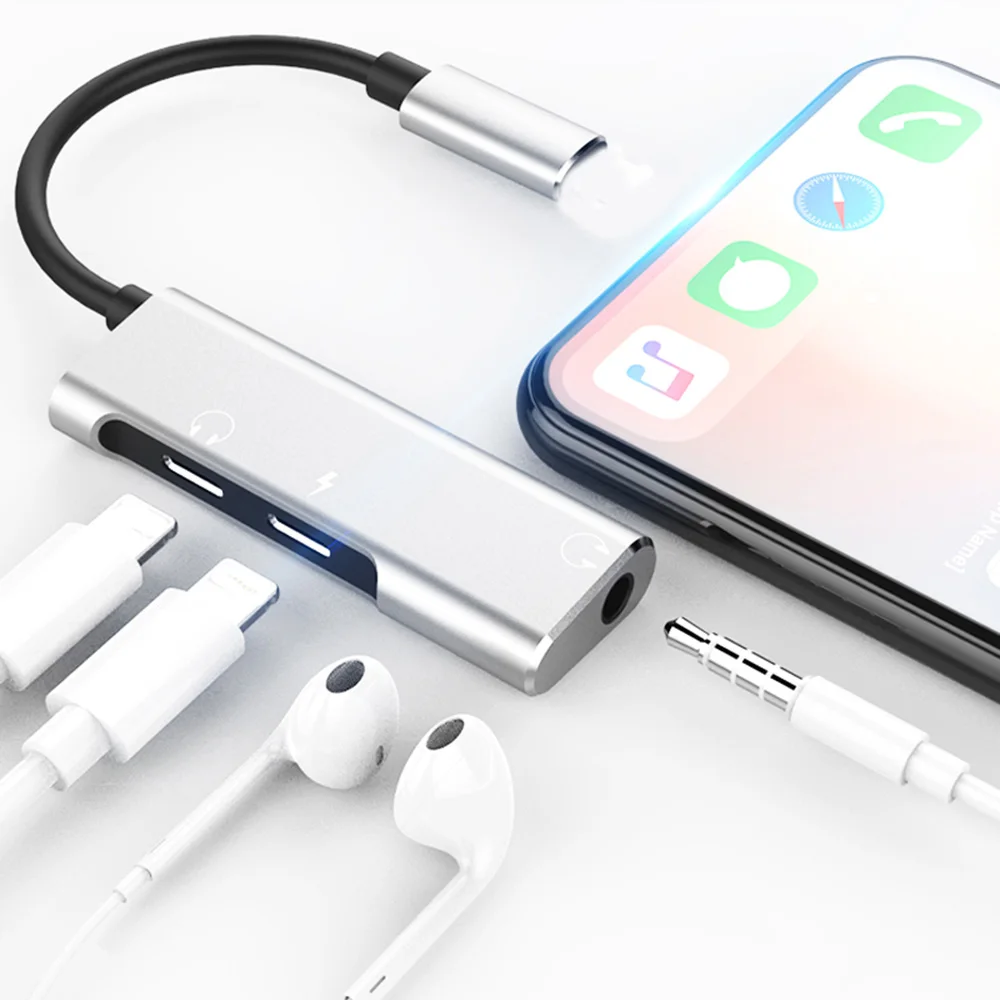3 in 1 Charger Headphone Adapter for iPhone X 7 8 Plus iPad Aux Cable Connect to Dual Port +3.5mm Earphone Adaptador IOS 11