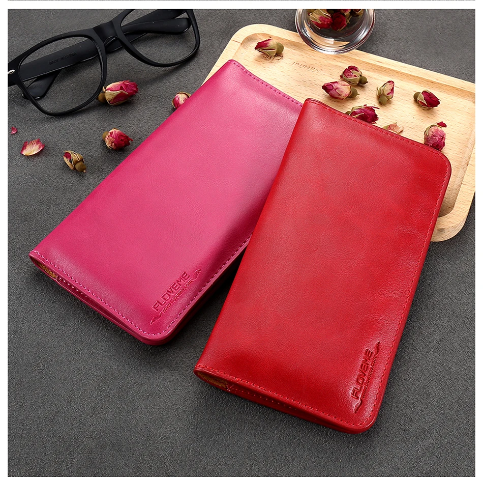 Чехол-Кошелек FLOVEME из натуральной кожи для iPhone X, 8, 7, 6, 6 S, 5, 5S, SE, винтажный универсальный чехол для мобильного телефона, s, карман для карт, сумки, Fundas