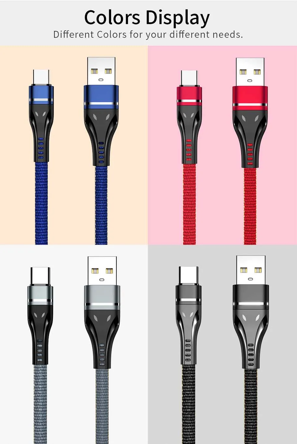 USB Type C Cable Fast Charger For Samsung S10 S9 A50 Mobile Phone Type-C USB Data Cord For Huawei P20 P30 Pro Type C USBC Cable