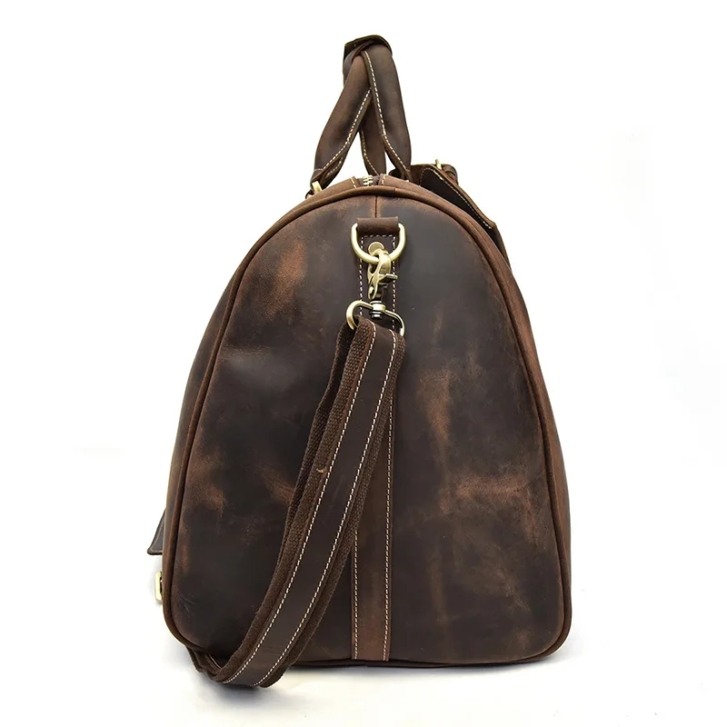 Side View of Dark Brown Duffel Bag