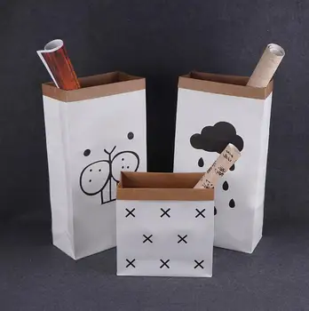 

32*61*16CM Kraft Paper Bag Storage Cute Print kids Room Laundry Coloth Pouch Self Stand Classic Baby Toys Organizer Paper Bags