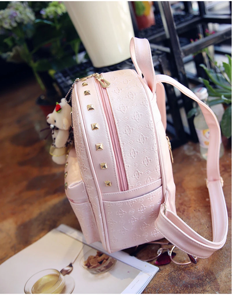Имидо известный бренд Для женщин сумки школьный рюкзак модные женские заклепки комплект с милым медведем из искусственной кожи композитный мешок 4 шт./компл