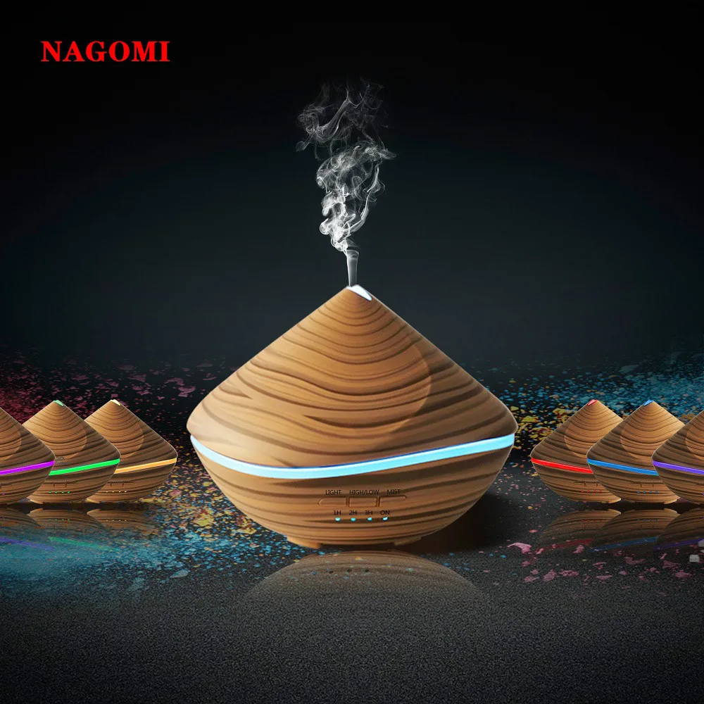 

500ML Air Ultrasonic Dune Humidifier Wood Grain Aromatherapy Essential Oil Diffuser With 7 Color Changing LED Light For Home