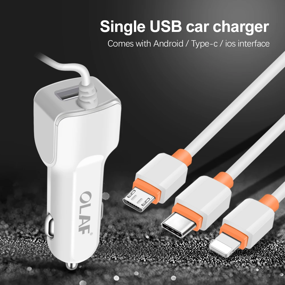 أولاف شاحن سيارة USB شاحن سيارة مع 3 في 1 كابل يو اس بي ل iphone الإضاءة المصغّر usb نوع C شاحن سريع للهاتف المحمول محول