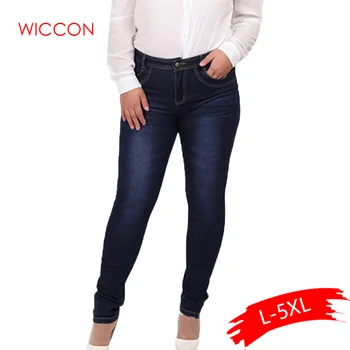 2020 Spring autumn fashion brand plus size jeans blue color casual denim pants woman pencil jean