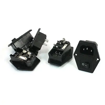 

Panel Mount Fuse Holder IEC320 C14 Inlet Black SPST Switch Power Socket 5 Pcs