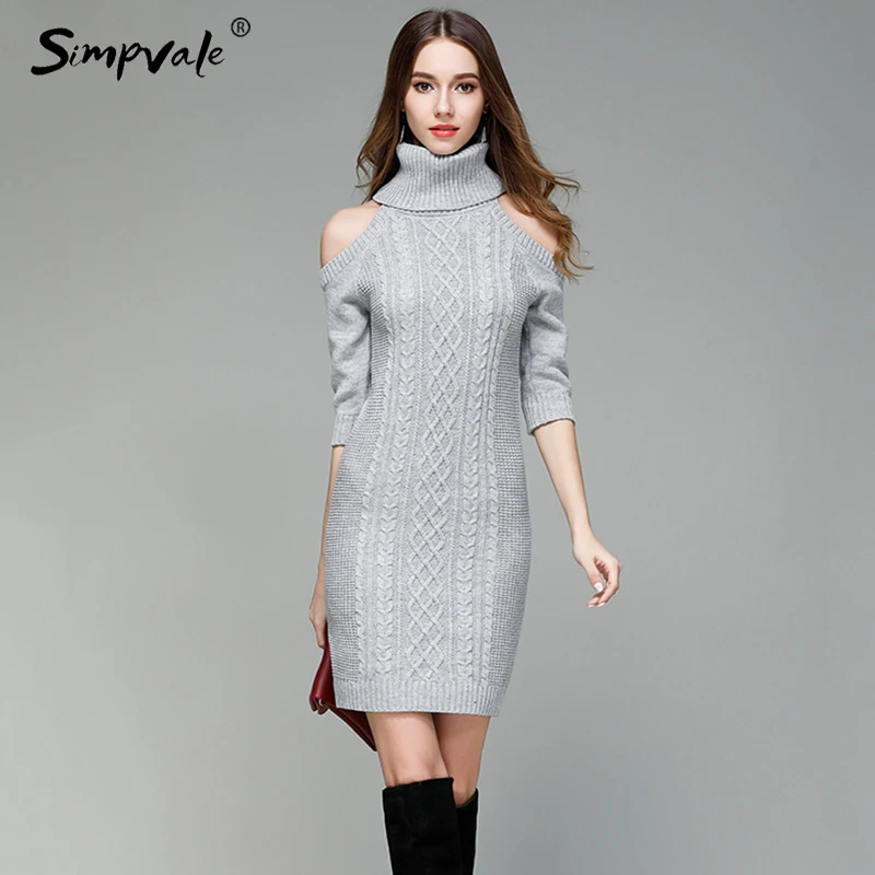SIMPVALE Turtleneck Knitted Mini Pencil Dress Women Autumn Winter Knit ...