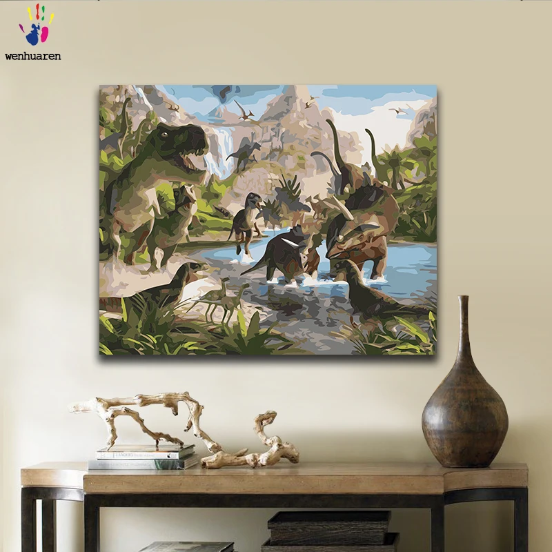 

Diy paint by numbers picture painting by numbers with kits Dinosaur Tyrannosaurus Rex Tanystropheus Children love gift Amusing